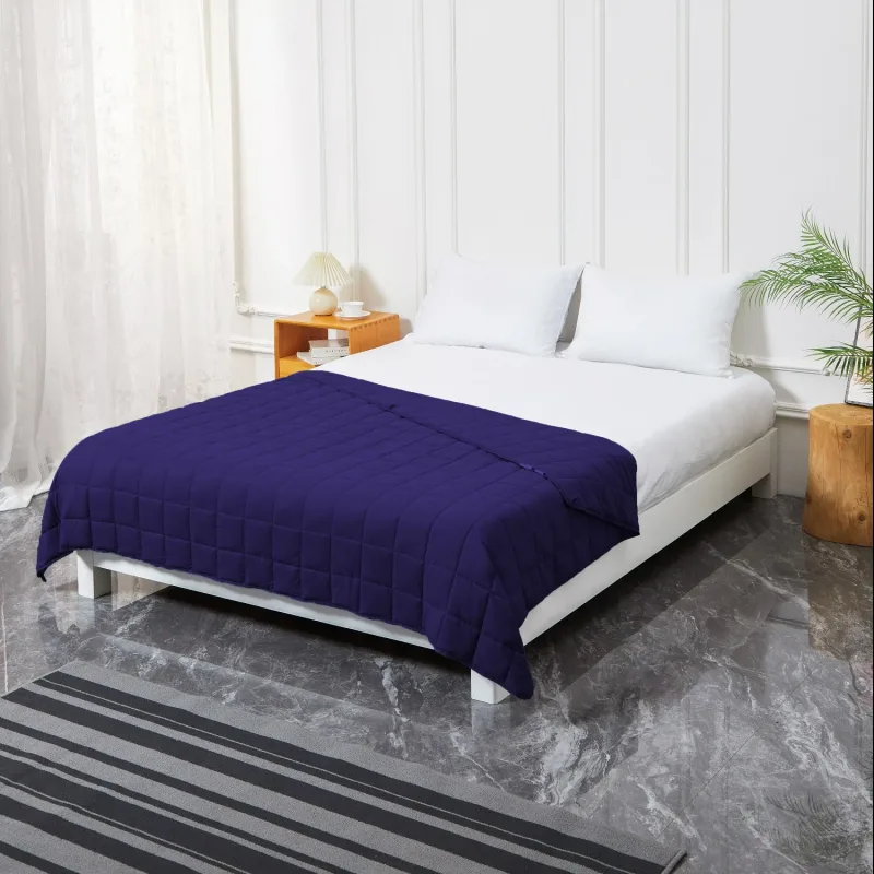 Queen Size Weighted Blanket - Cool Bamboo Navy Blue Heavy Comforter for Better Sleep