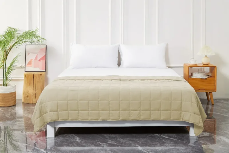 King Size Weighted Blanket - Cool Bamboo Beige Weighted Comforter for All Seasons
