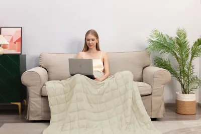 King Size Weighted Blanket - Cool Bamboo Beige Weighted Comforter for All Seasons