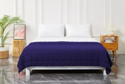Queen Size Weighted Blanket - Cool Bamboo Navy Blue Heavy Comforter for Better Sleep