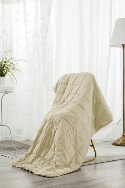 King Size Weighted Blanket - Cool Bamboo Beige Weighted Comforter for All Seasons
