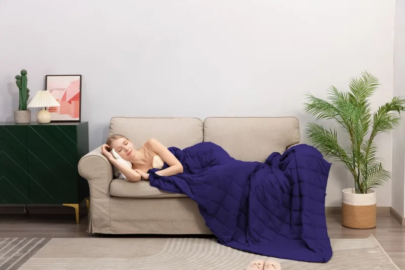 Queen Size Weighted Blanket - Cool Bamboo Navy Blue Heavy Comforter for Better Sleep