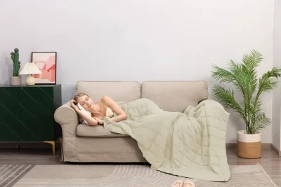 King Size Weighted Blanket - Cool Bamboo Beige Weighted Comforter for All Seasons