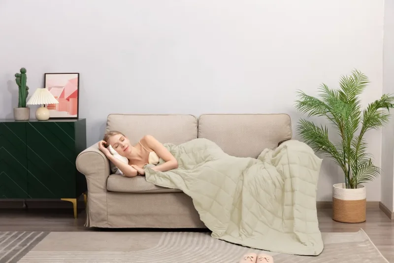 King Size Weighted Blanket - Cool Bamboo Beige Weighted Comforter for All Seasons