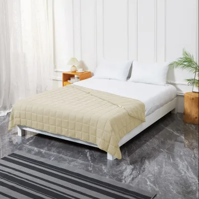 King Size Weighted Blanket - Cool Bamboo Beige Weighted Comforter for All Seasons